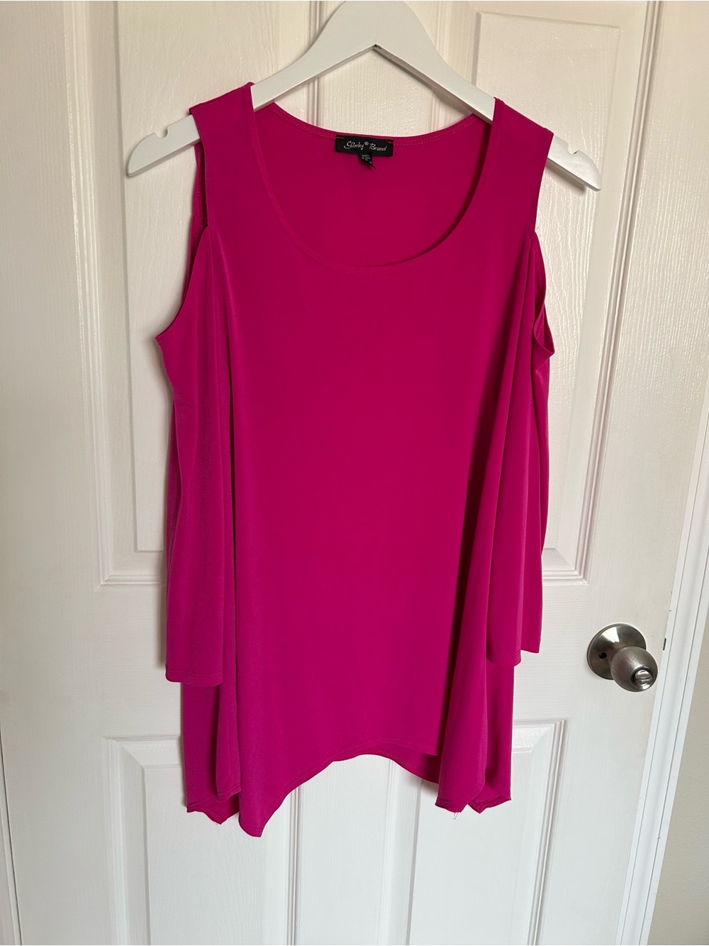 Slinky Brand Fuchsia Cold-Shoulder Tank Top